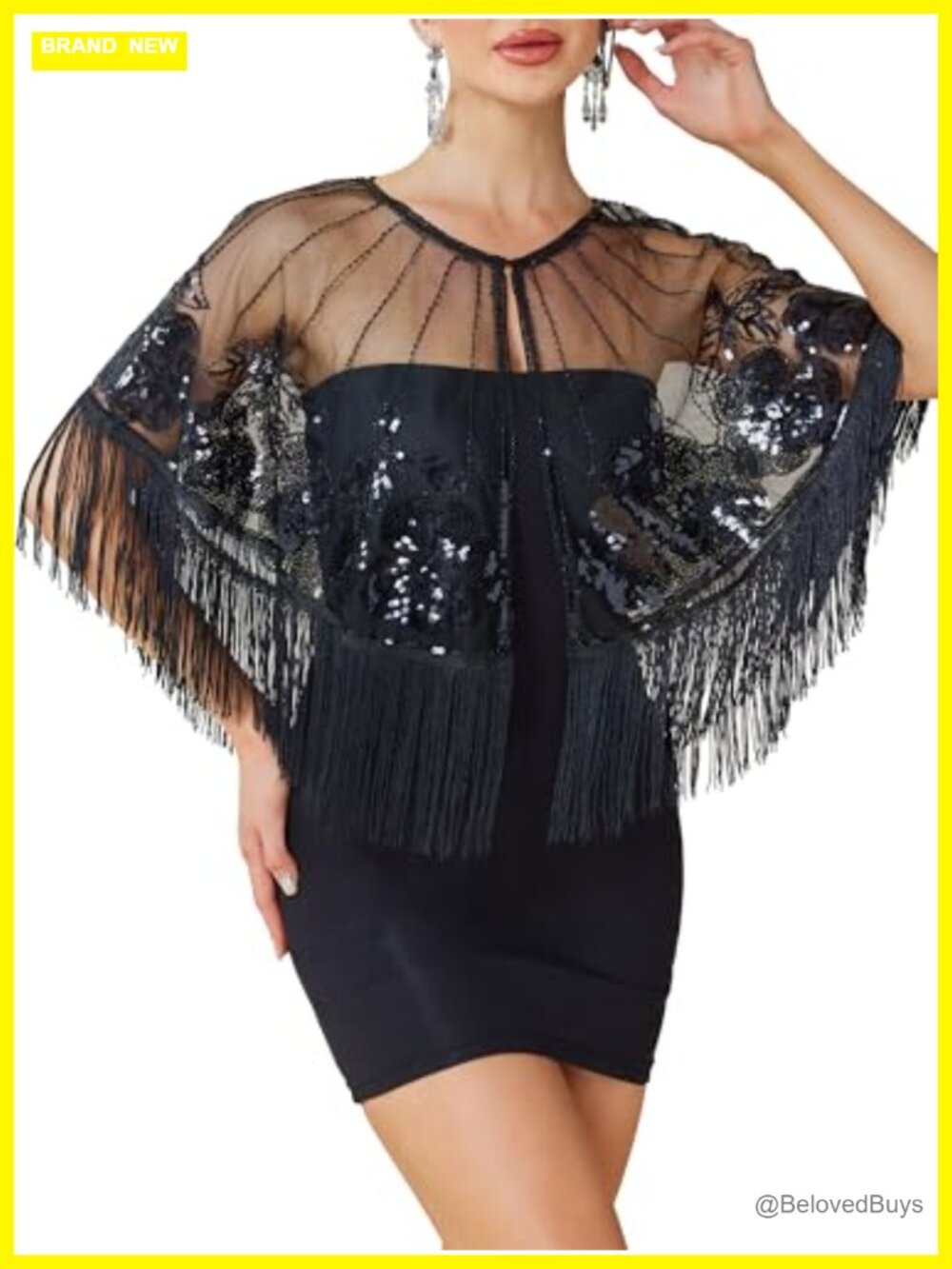1920s Shawl Wrap Sequin Beaded Flapper Evening Shawl Sheer Mesh